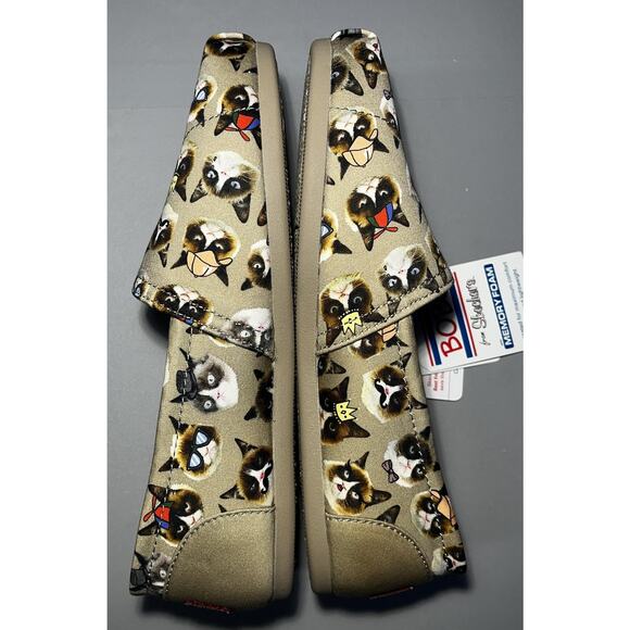 Skechers BOBS Shoes Womens Size 6.5 Tan Cat Print Slip On Memory Foam 33108 - Picture 4 of 8